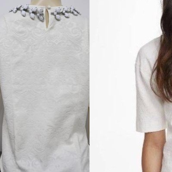 💰 EXPRESS Elite Stretch Jeweled Collar Jacquard Top ⭐ - Picture 2 of 4